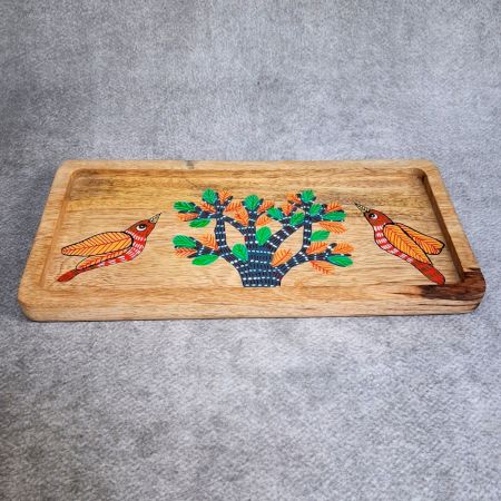 Handcrafted Mango Wood Bird Tree Hand Painted Tray